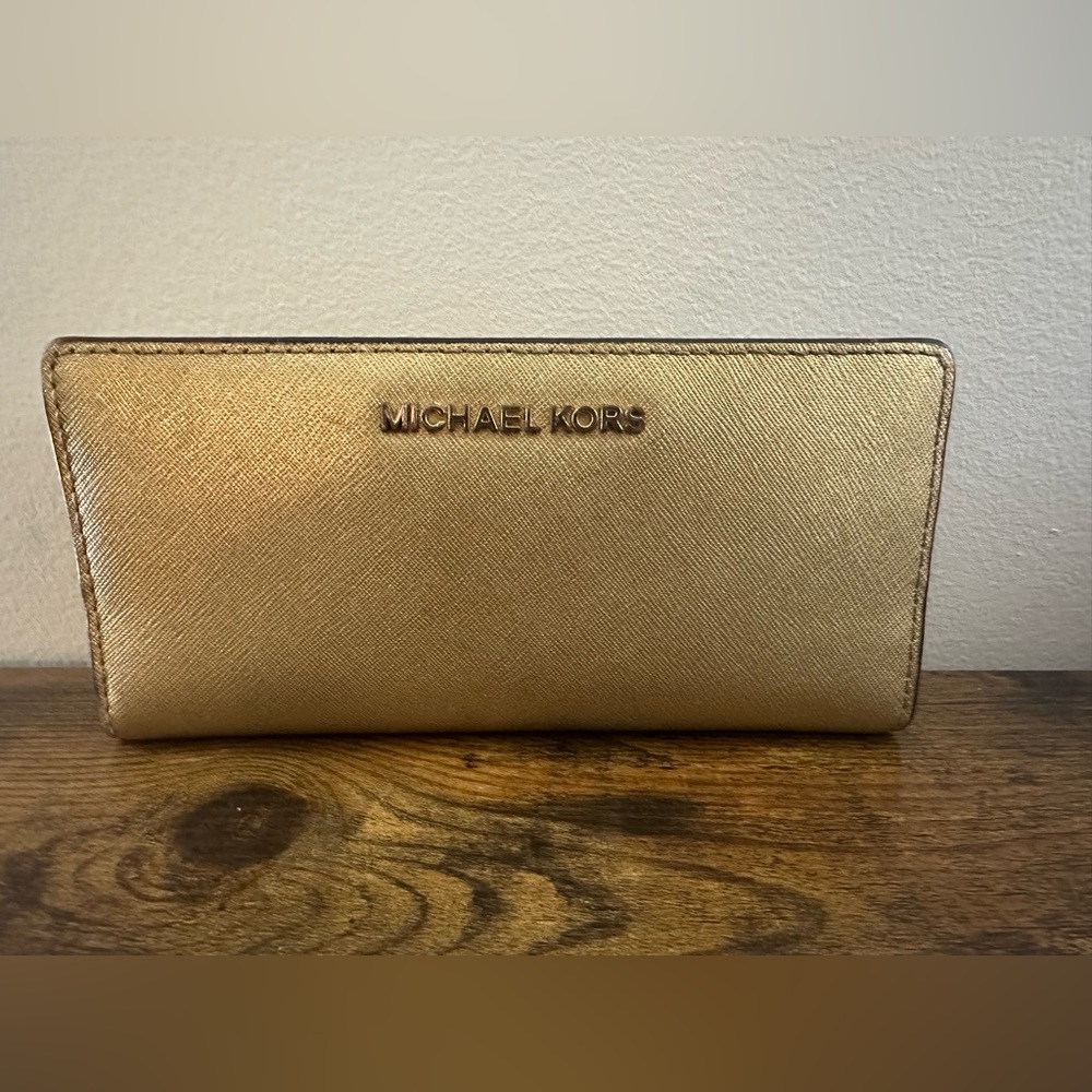 Michael Kors Gold Saffiano Leather Continental Wallet
